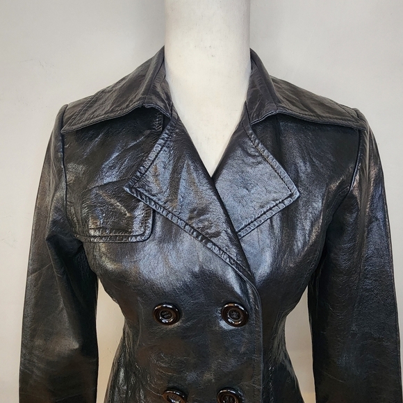 Vintage 90s BEBE Black Leather Double Breasted Jacket Size Small - Picture 3 of 16